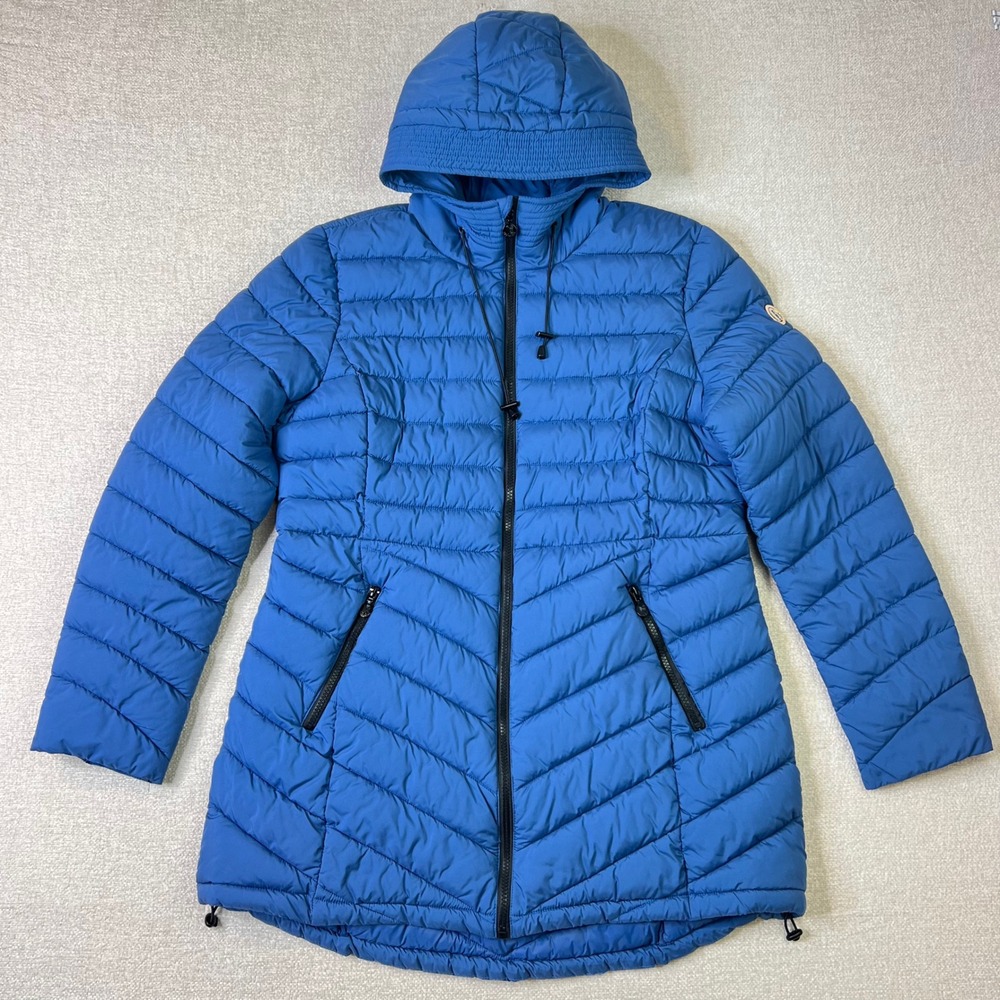 Bernardo Blue EcoPlume Womens XL Quilted Hooded Puffer Long Jacket Packable